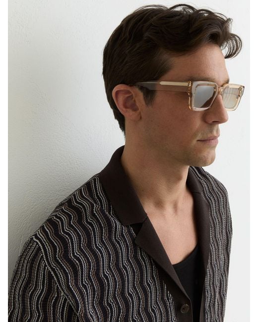Reiss Black Drake - Brown Wavy-stripe Cuban-collar Knit Shirt, Xxl for men