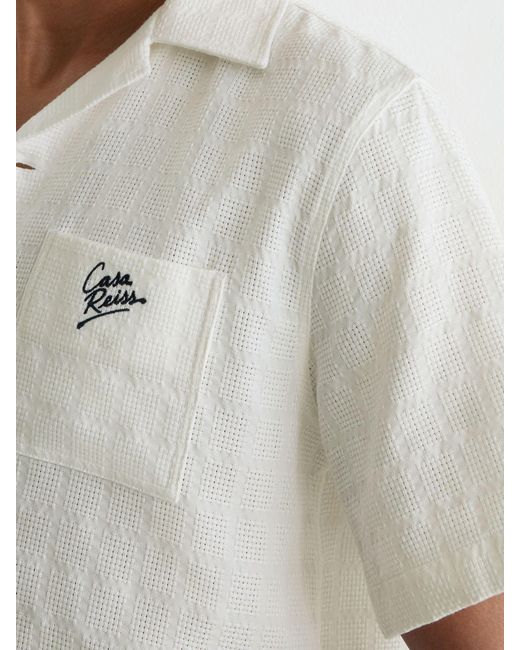 Reiss White Cotton Textured Four-Pocket Logo Shirt for men