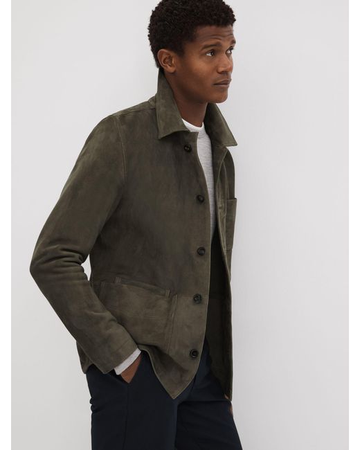 Reiss Black Suede Button-Through Jacket for men
