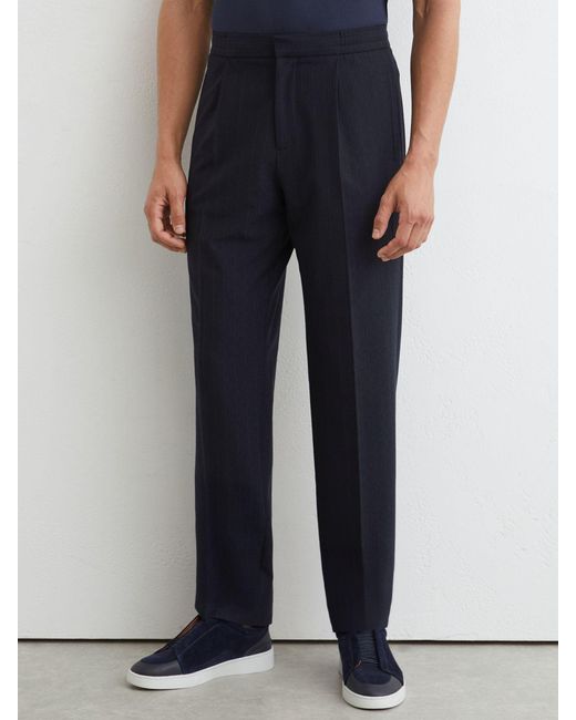 Reiss Blue Sidney Stripe Tapered Pleateds for men