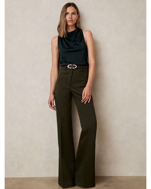 Reiss Green Cotton-Blend Cowl-Neck Sleeveless Top