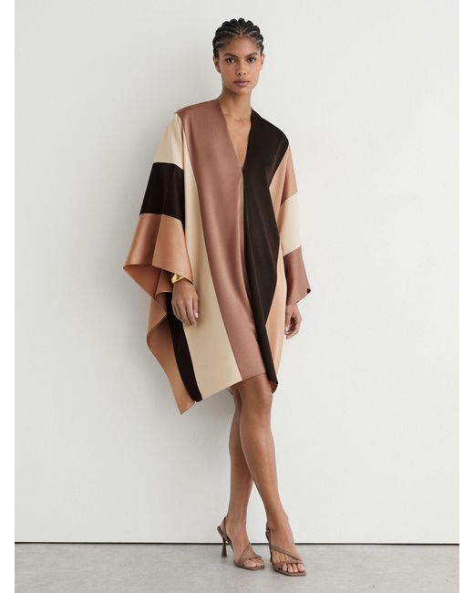 Reiss Natural Chocolate & Cream Colour-Block Tunic Dress