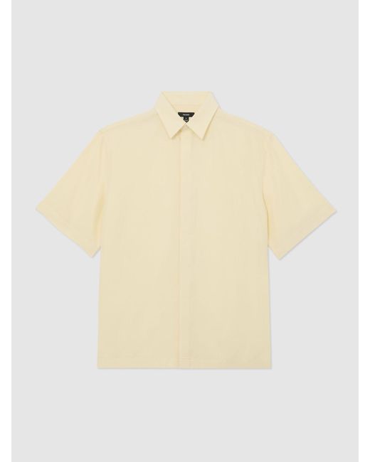 Reiss Natural Supra - Lemon Yellow Lyocell-linen Short-sleeve Shirt, M for men