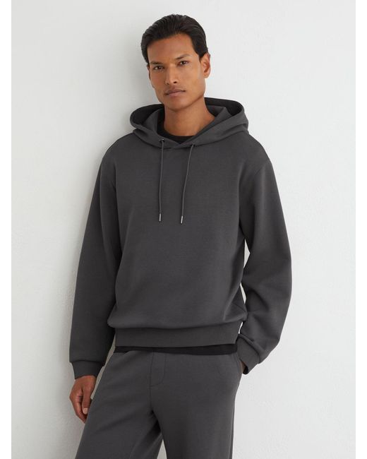 Reiss Black Falco - Charcoal Grey Premium Interlock Relaxed-fit Hoodie, S for men