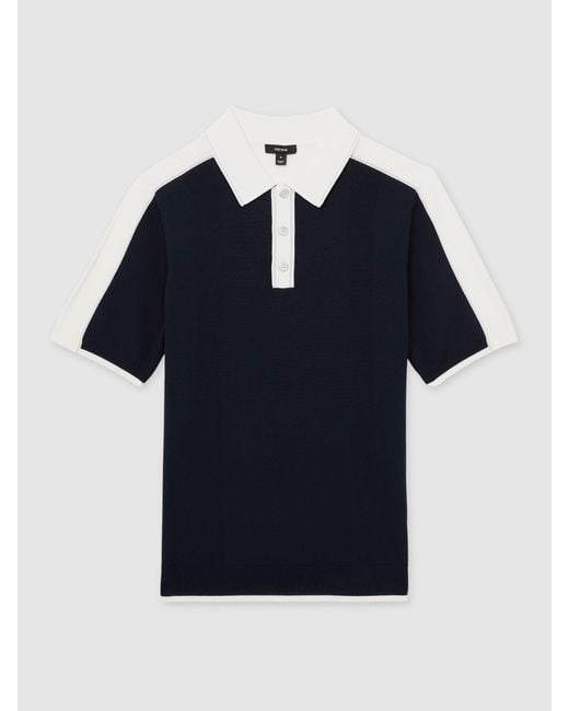 Reiss Blue Colour-Block Knit Polo Shirt for men