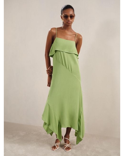 Reiss Green Ruffled Midi Dress