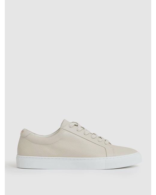 Reiss Natural Luca - Off White Tumbled-leather Low-top Trainers, Us 11 (uk 10) for men