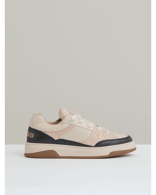 Reiss Multicolor Ecru & Charcoal Panelled Leather Trainers for men