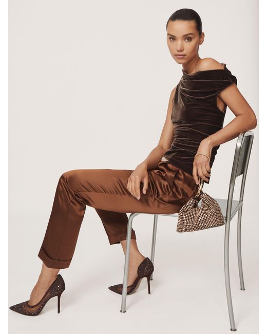 Reiss Natural Demi - Chocolate Brown Velvet Off-shoulder Top, Us 12