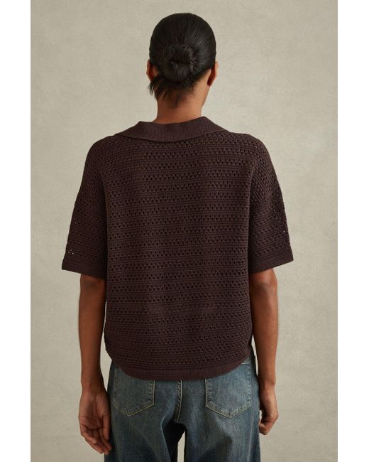 Reiss Brown Carla Knitted Polo Top