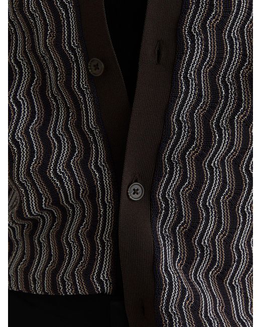 Reiss Black Drake - Brown Wavy-stripe Cuban-collar Knit Shirt, Xxl for men