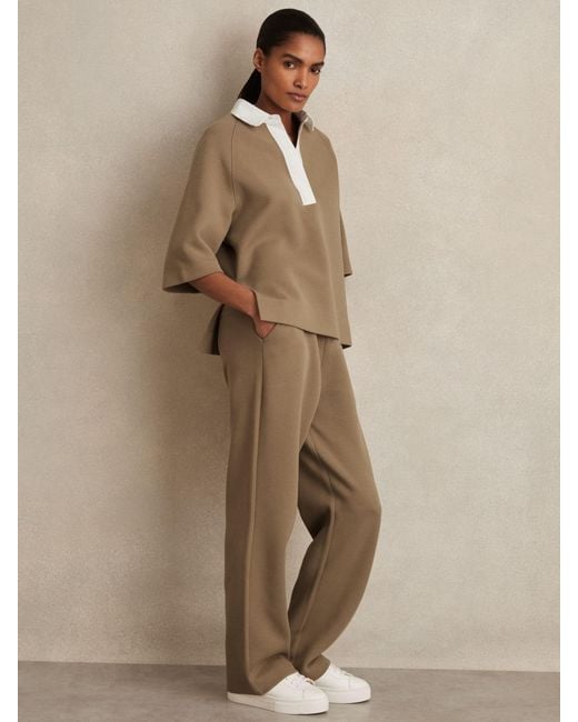 Reiss Natural Cotton-Blend Interlock Wide-Leg Joggers