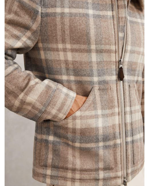 Reiss Natural Wool-Blend Check Fleece-Collar Jacket for men