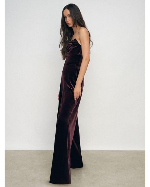 Reiss Blue Petite Velvet Drape Strapless Jumpsuit