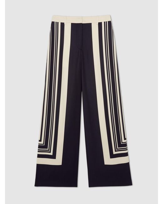 Reiss Caris - Black/white Petite Wide-leg Scarf-print Trousers, Us 2