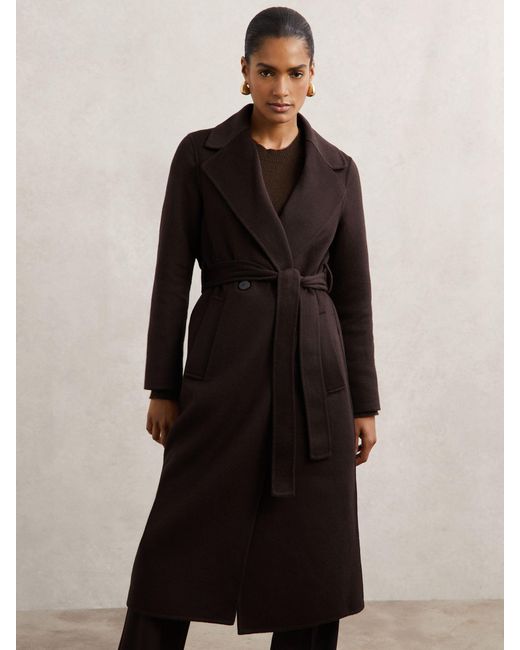 Reiss Black Faux-Fur Collar Blindseam Coat Wool-Blend