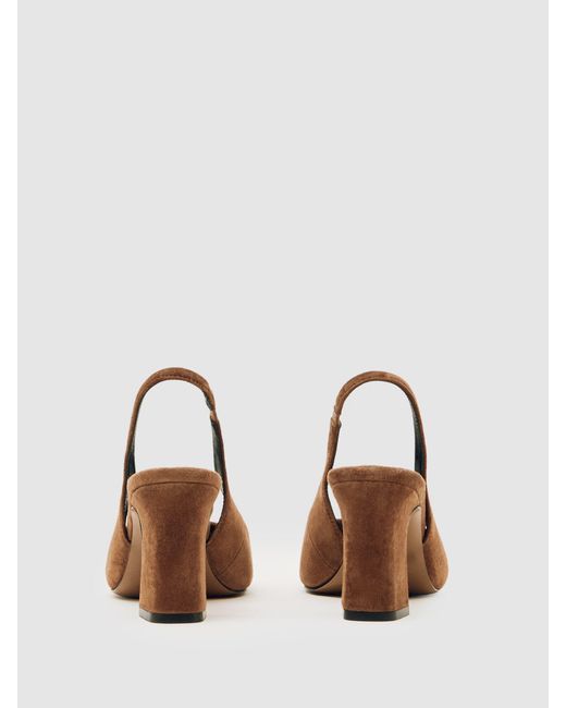 Reiss Natural Lorena - Tan Suede Slingback Court Shoes, Us 7 (uk 5)