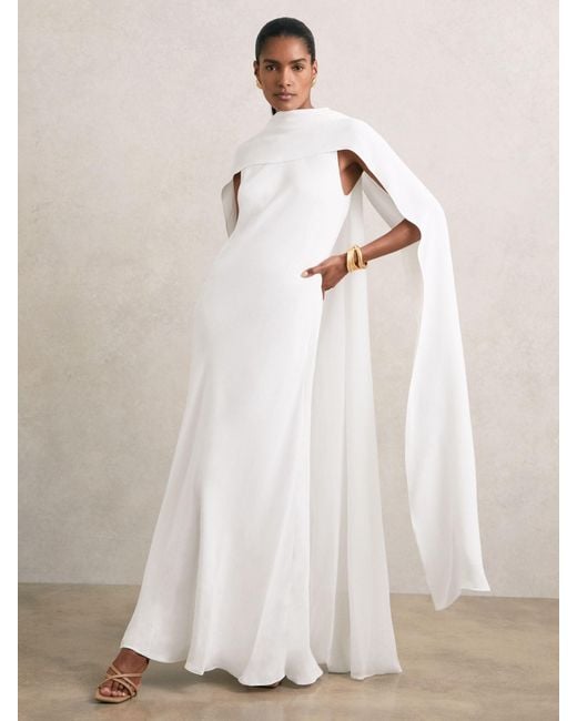 Reiss White Greta Crepe Cape Maxi Dress
