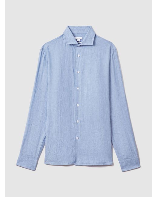 Reiss Blue Linen Button-Through Shirt for men