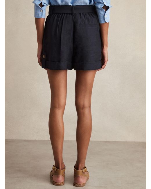 Reiss Blue Belted Button Tab Shorts