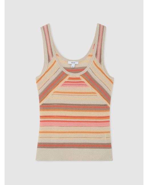 Reiss Multicolor Miriam - Neutral/coral Striped Knit Scoop-neck Vest, M (us 8-10)