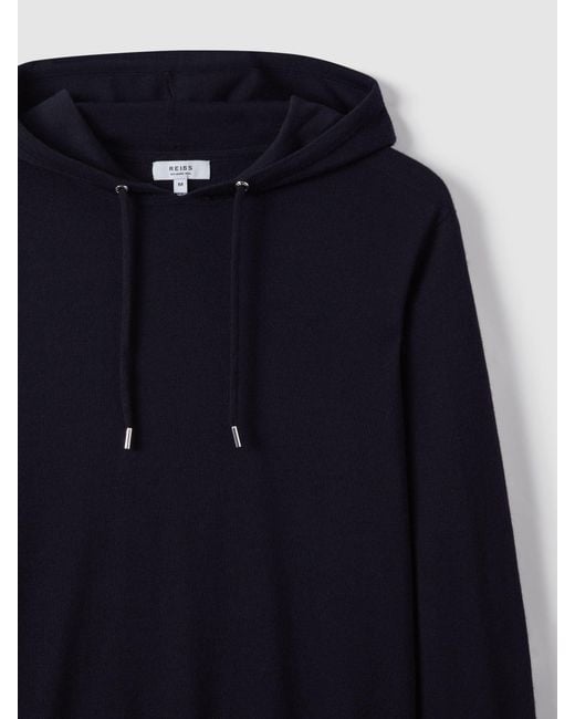 Reiss Blue Holland - Navy Merino Wool Drawstring Hoodie, Xs for men