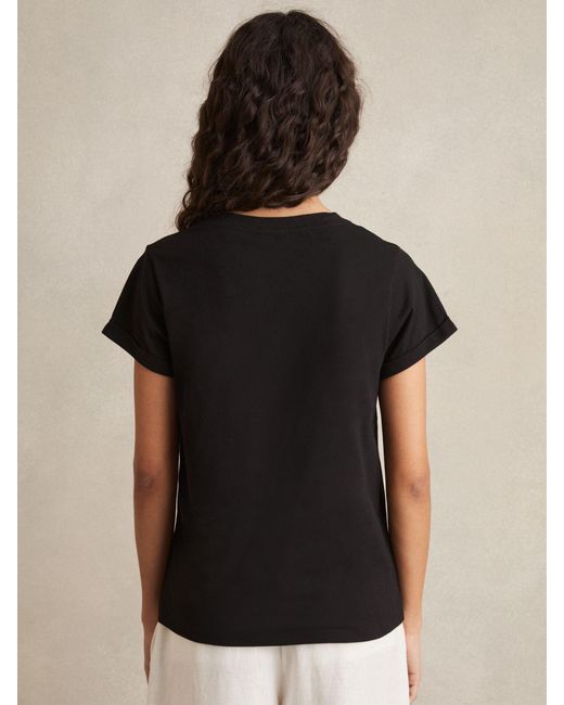Reiss Luana - Black Cotton-jersey V-neck T-shirt, Xs (us 2)