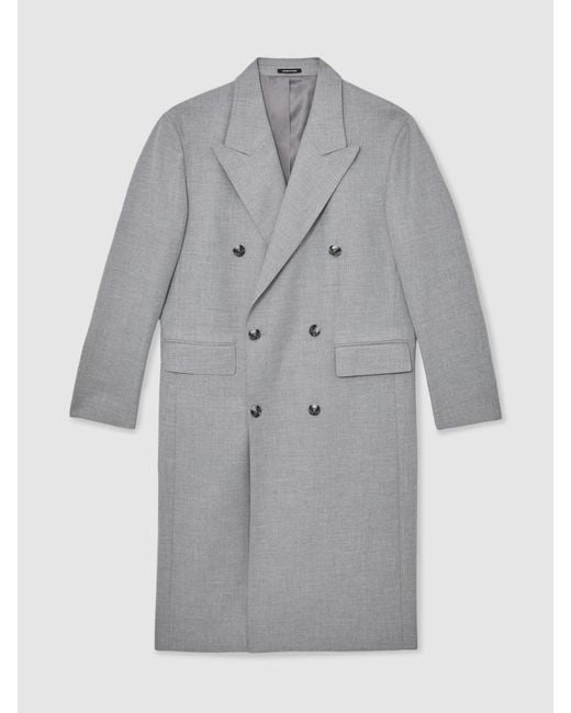 Reiss Gray Double-Breasted Relaxed-Fit Overcoat for men