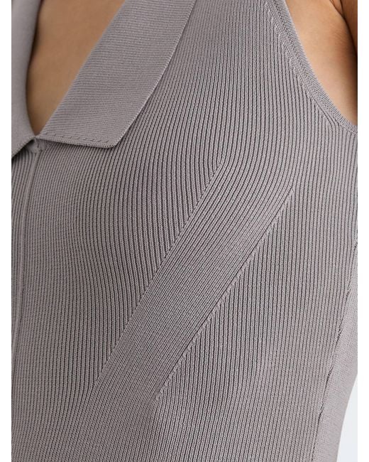 Reiss Gray Collared Rib-Knit Vest