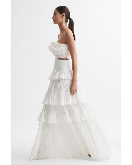 Acler White Strapless Tiered Maxi Dress
