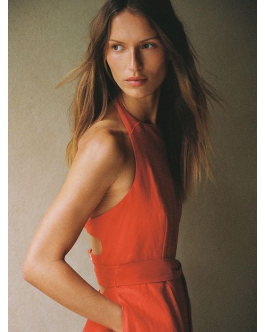 Reiss Orange Paules Coral Linen Open-Back Maxi Dress