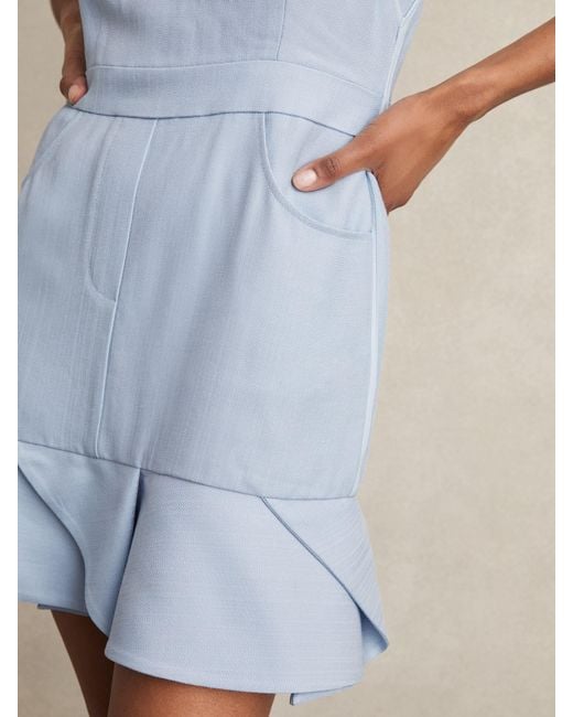 Reiss Blue Ashley Structured Ruffle-Hem Mini Dress