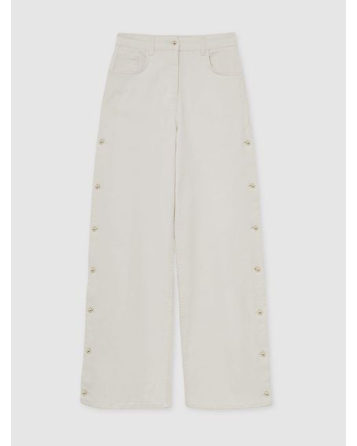 Reiss Natural Evelyn - Cream Side Button Wide Leg Jeans, 34w X 31l (uk 34 R)