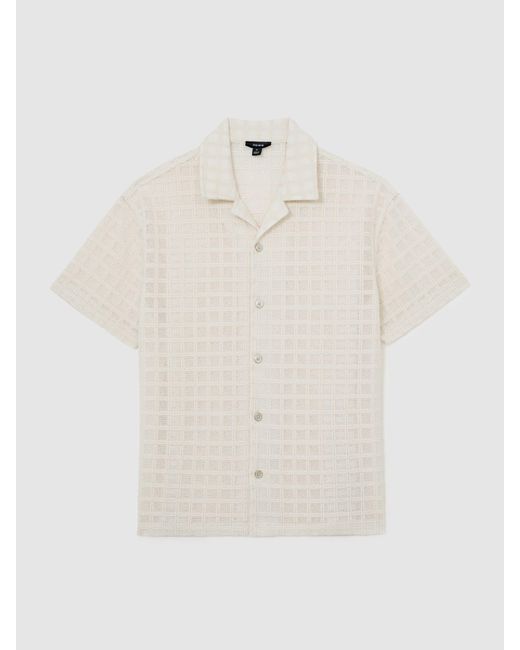 Reiss Natural Belardo - Off White Cotton-blend Crochet Tile-pattern Shirt, S for men