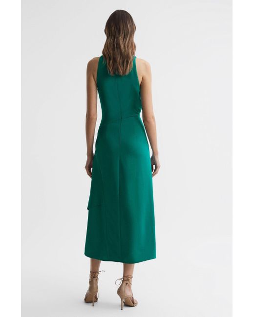 Reiss Green Giana Draped-neck Sleeveless Stretch-woven Midi Dress