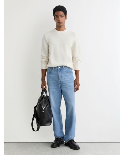 Reiss White Wool-Blend Rib-Detail Crew-Neck Jumper for men