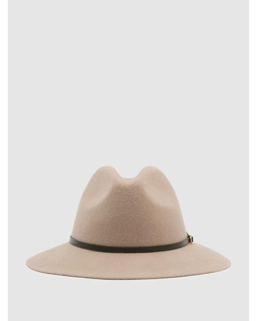 Reiss Brown Wool-Felt Leather-Band Fedora Hat, S & M