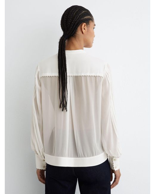 Reiss White Georgette Tie-Neck Beaded Blouse