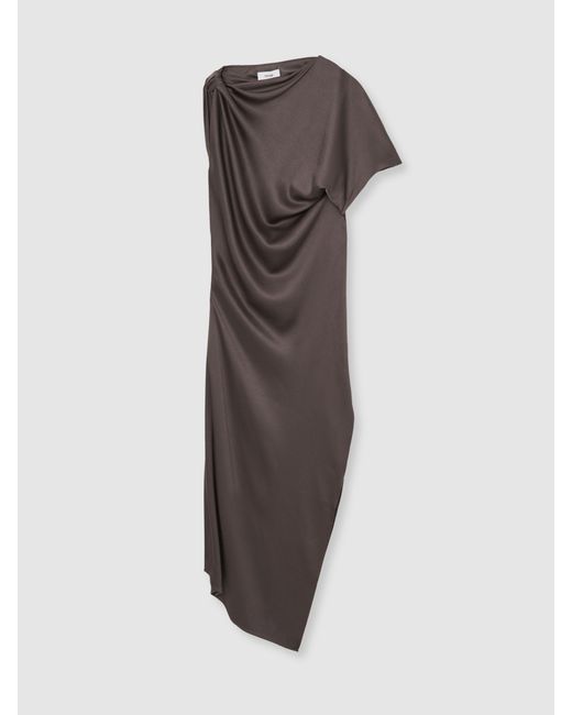 Reiss Natural Satin Draped Asymmetric Midi Dress