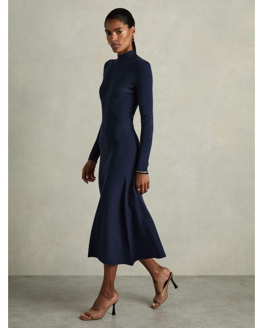 Reiss Ribbed Round Neck Midi Dress in Blue | Lyst Reiss Ribbed Round Neck Midi Dress in Blue | Lyst