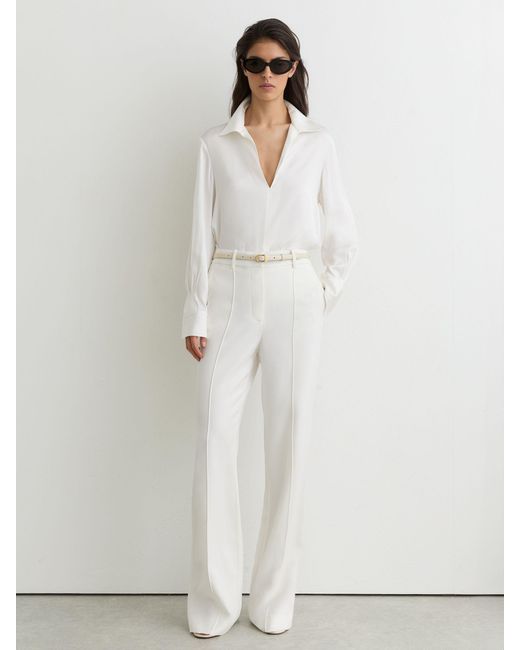 Reiss White Silk-Blend Open-Collar Shirt