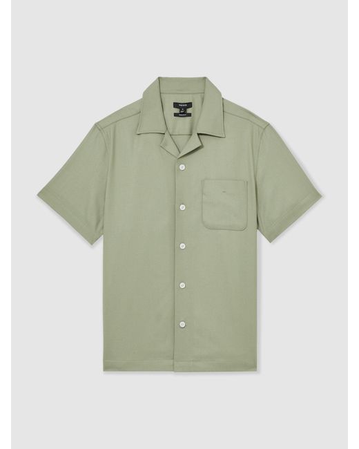 Reiss Green Nitus Herringbone Twill Cuban Collar Short Sleeve Shirt for men
