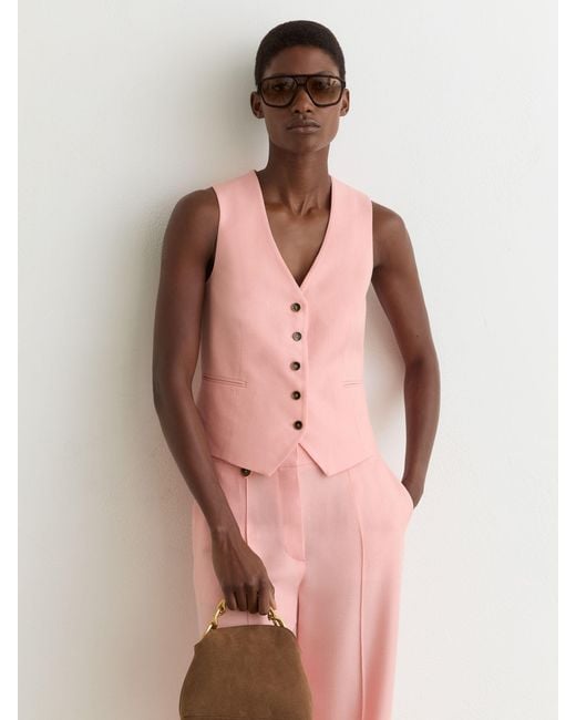 Reiss Pink Button-Through Tailored Waistcoat