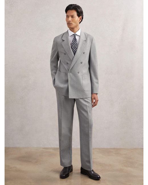 Reiss Gray Tailored-Fit Pleated Suit Trousers for men