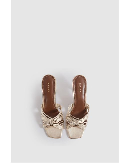 Reiss Natural Harriet - Gold Leather Knot Detail Mules, Uk 8 Eu 41