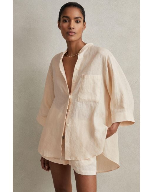 Reiss Natural Winona - Blush Relaxed Sleeve Linen Shirt, Us 8