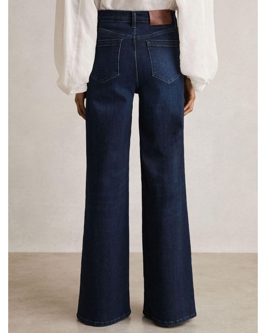 Reiss Blue Heather Petite Stretch-Cotton Wide-Leg Jeans