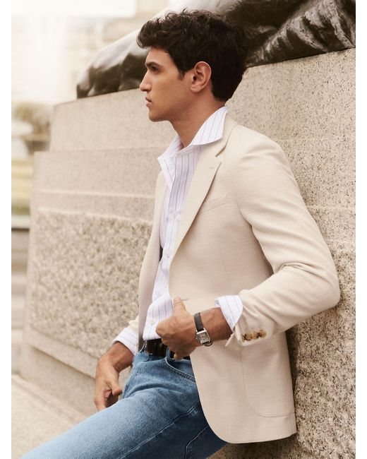 Reiss Natural Slim Fit Single Breasted Textured Blazer With Cotton for men
