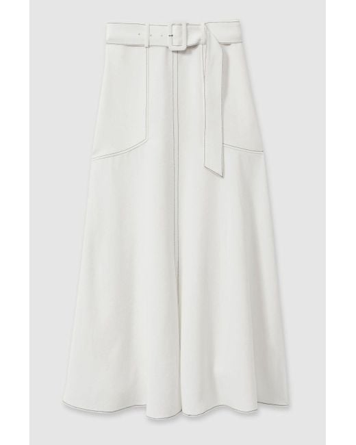 Reiss Natural Contrast Stitch Belted Midi Skirt