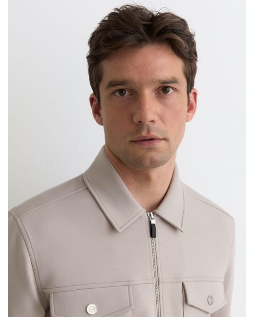 Reiss Natural Medina - Stone Premium Interlock Zip-through Overshirt, L for men